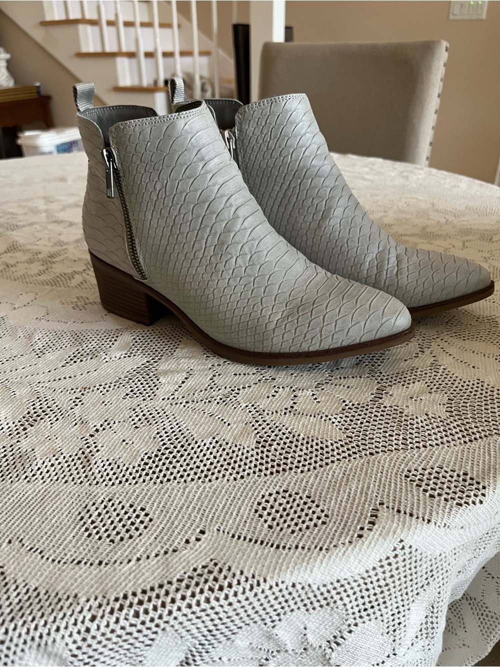 MIA Light Gray Textured Ankle Booties with Side Zip